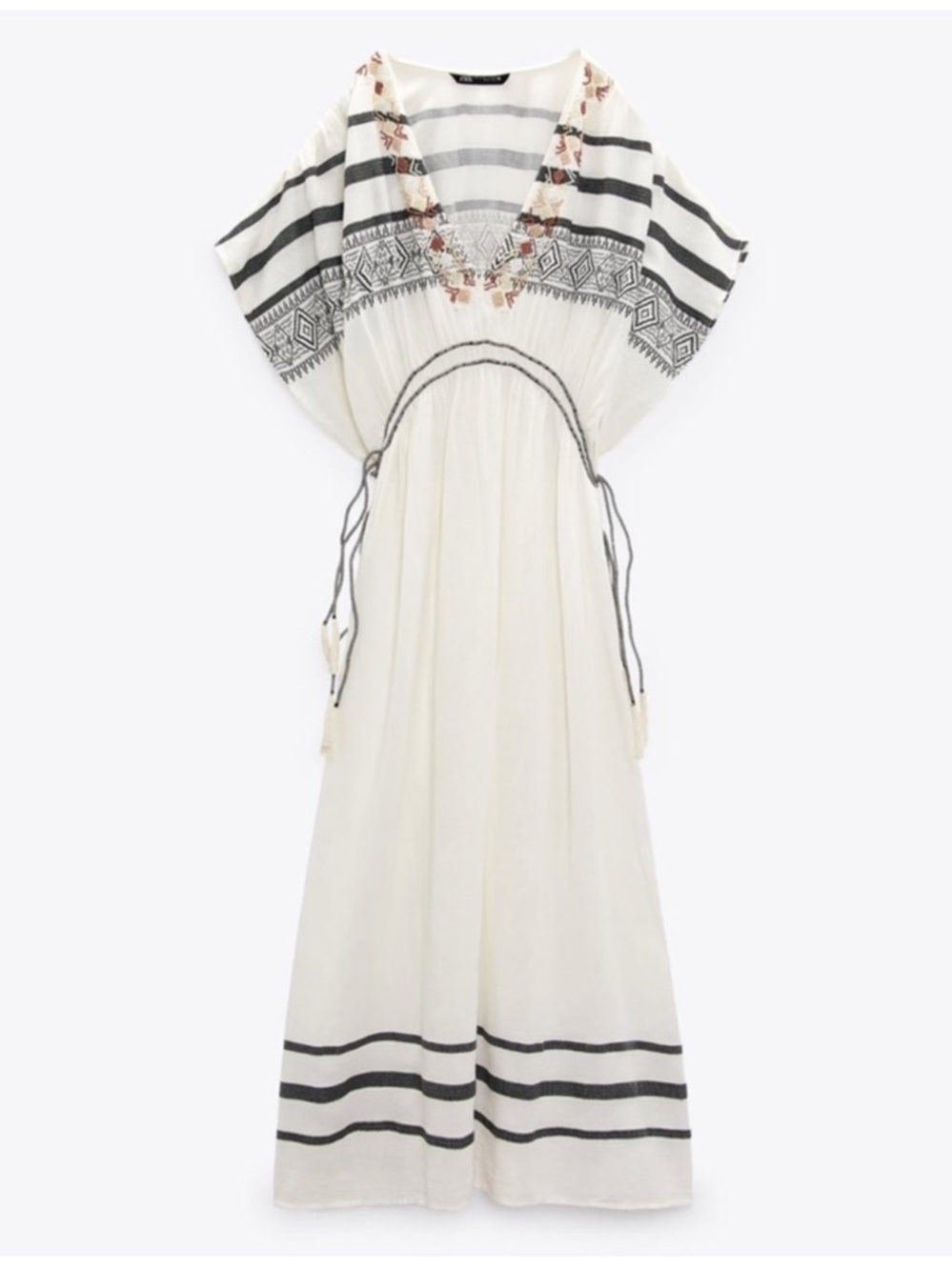 ZARA New Kaftan Maxi Beach Dress Oversized Flowing V-neck Beaded  Embellishment - Picture 4 of 11